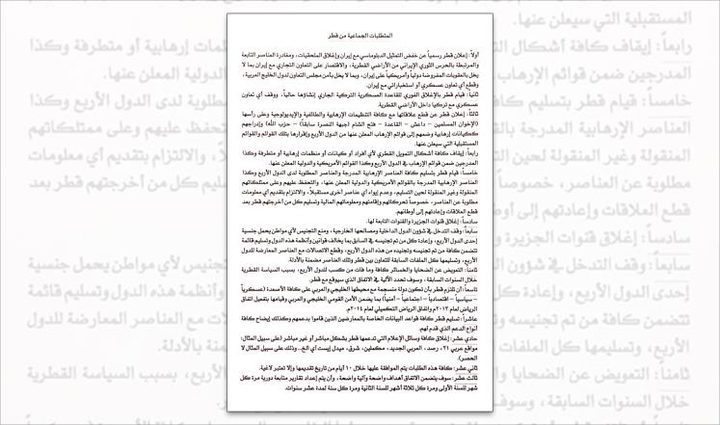ستة مطالب قدمتها دول الحصار من قطر..ماهي؟