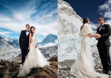 أغرب زفاف يقام على أعلى قمة في العالم
