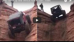 سيارة جيب تتحدى الجاذبية وتسير رأسياً على قمة جبل