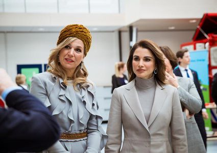 الملكة رانيا وملكة هولندا تزوران معهد التدريب المهني التكنولوجي في لاهاي