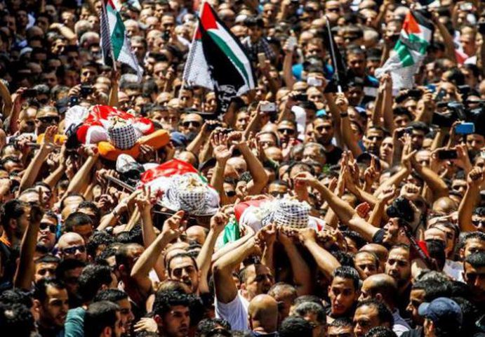 تشييع جثامين 4 شهداء قضوا بنيران الاحتلال في غزة
