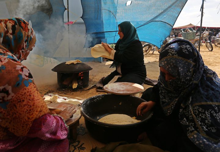 فلسطينيون يؤدون الرقص التقليدي خلال مهرجان تراثي على الحدود بين إسرائيل وغزة.