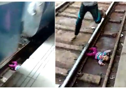 شاهد.. رضيعة تنجو من الموت بعد مرور قطار عليها