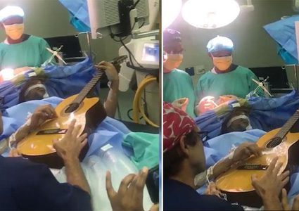 موسيقي يعزف الغيتار أثناء خضوعه لجراحة بالمخ