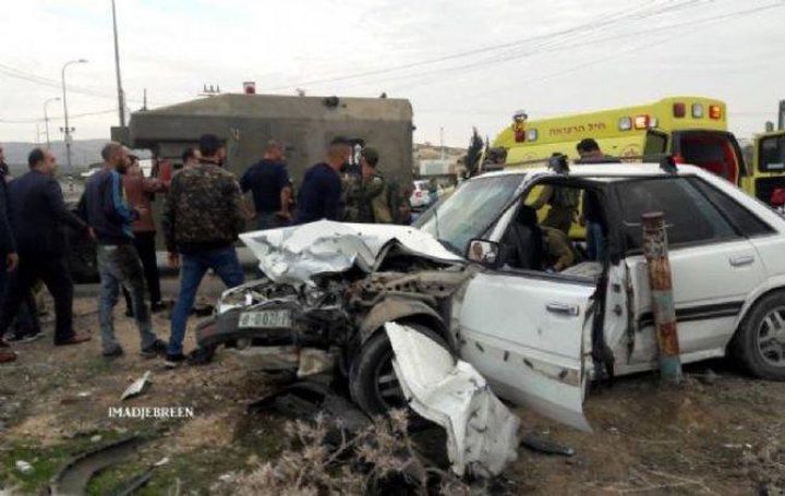 5 إصابات بتصادم مركبة فلسطينية مع مركبة مستوطن قرب تقوع