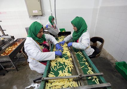 فلسطينيات يعملن في مصنع رقائق البطاطس شمال غزة