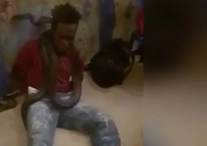 ضابط شرطة يحقق مع لص بثعبان ضخم