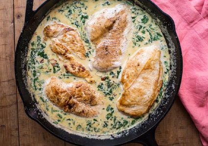 دجاج بالسبانخ