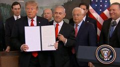 ترامب يوقع قرار اعتراف أمريكا بسيادة إسرائيل على الجولان