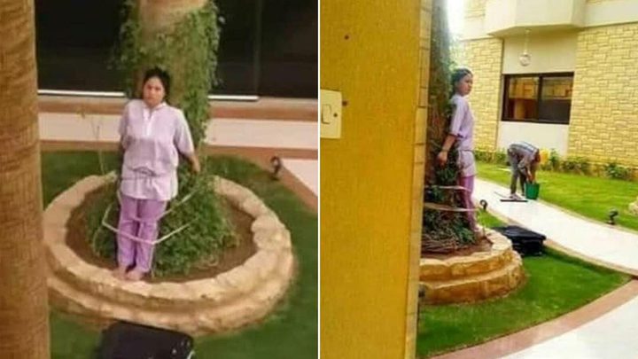 عائلة ثرية تربط خادمة فلبينية في شجرة تحت أشعة الشمس
