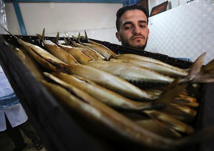 عمال فلسطينيون يعدون "الماكريل" لعيد الفطر بغزة