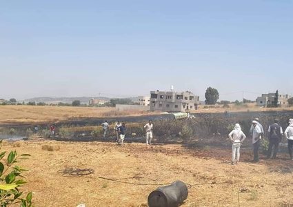 الدفاع المدني يسيطر على حريق في فقوعة طال 10دونمات قمح