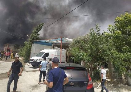 حريق كبير في منطقة "حاجز الـ17" بين نابلس وعصيرة الشمالية