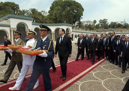 الرئيس الفلسطيني محمود عباس ، يحضر جنازة الرئيس التونسي الراحل الباجي قايد السبسي ، في تونس العاصمة ، تونس ، 27 يوليو 2019