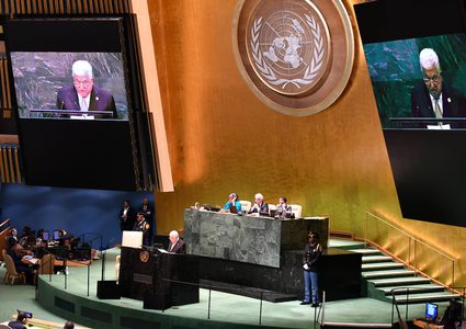 الرئيس محمود عباس خلال خطابه في الجمعية العامة للامم المتحدة