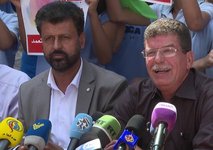 مؤتمر صحفي للمؤسسات التي تعنى بشؤون الأسرى أمام مقر الصليب الأحمر