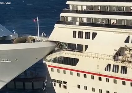 شاهد اصطدام بين سفينتين عملاقتين من طراز كروز