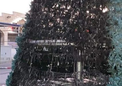 إضرام النار بشجرتي عيد الميلاد بعد الاحتفال بإضاءتهما