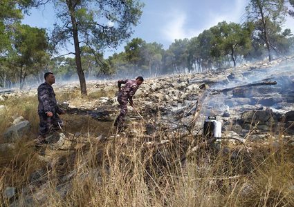 الدفاع المدني يخمد حريقا في أحراش نور شمس شرق طولكرم