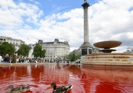 مناصرون حقوق الحيوان يحولون نافورة "طرف الأغر" إلى "نافورة دماء"!