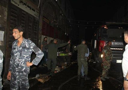 حريق هائل في سوق البزورية بدمشق القديمة