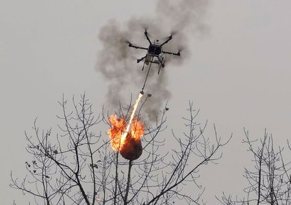 الصين.. قرويون يحرقون عش الدبابير بطائرة قاذفة للهب