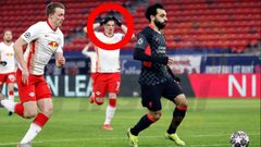 رد فعل لاعب لايبزيغ عندما انفرد صلاح بمرمى فريقه