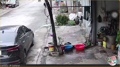 مشهد لهروب سمكة من سطل ماء بمدينة توين كوانغ في فيتنام