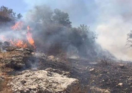 قنابل الاحتلال تتسبب باشتعال النيران جنوب طولكرم