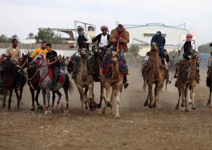 سباق بين الخيول والجِمال في مدينة غزة