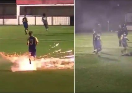 لاعب كرة قدم يتعرض لهجوم بالألعاب النارية