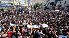 جماهير نابلس تشيع الشهيدين صبح والعزيزي