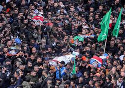 جماهير جنين تشيع جثامين شهداء مجزرة الاحتلال في جنين يوم أمس