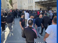 من وداع الشهيدين أبو بكر والحلاق من أمام مستشفى رفيديا بنابلس