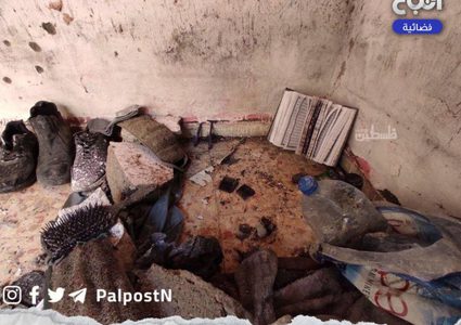 آثار الدمار في المنزل الذي تم استهداف شهداء نابلس  الثلاثة فيه صباح اليوم الخميس