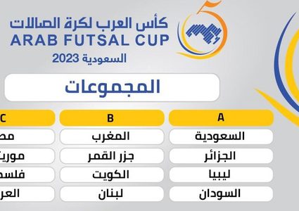 بمشاركة فلسطين: سحب قرعة كأس العرب لكرة قدم الصالات