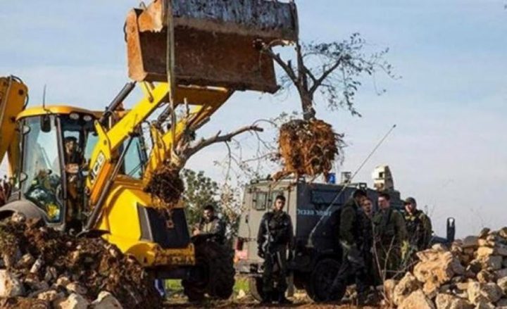 القدس: قوات الاحتلال تجرف شارعا وتهدم غرفة خشبية في بلدة حزما