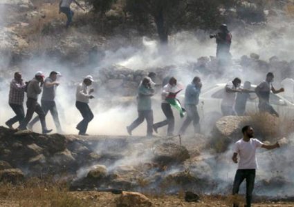 الاحتلال يقمع مسيرة بيت دجن ويعتدي على صحفي