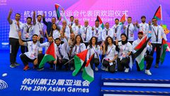 رفع علم فلسطين في قرية الرياضيين بدورة الألعاب الآسيوية