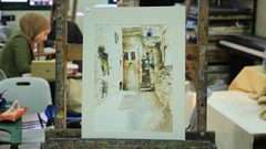 مجموعة من الأعمال الخاصة بطلبة الرسم والتصوير في كلية الفنون الجميلة