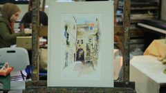 مجموعة من الأعمال الخاصة بطلبة الرسم والتصوير في كلية الفنون الجميلة