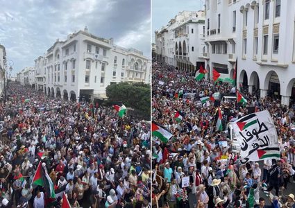 مظاهرة حاشدة في الرباط تنديدا بالعدوان على غزة