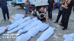 من وداع شهداء المجازر التي نفذها الاحتلال وسط قطاع غزة