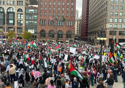 مظاهرة حاشدة في العاصمة الأميركية واشنطن تنديدا بالعدوان على فلسطين