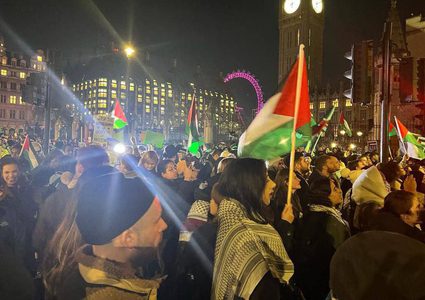 مظاهرة حاشدة أمام البرلمان البريطاني للمطالبة بوقف العدوان على غزة