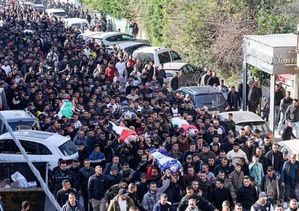 تشييع جثامين الشهداء الخمسة في مخيم نور شمس بطولكرم