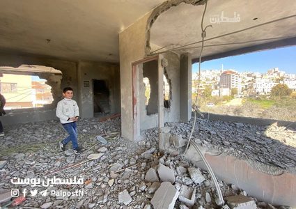بالصور: ركام منزل الأسير أسامة بني فضل الذي فجره الاحتلال ببلدة عقربا جنوب نابلس