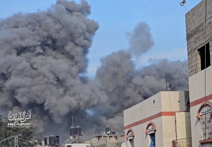 مشاهد من الغارات العنيفة المتواصلة التي تستهدف منطقة جباليا البلد شمال القطاع