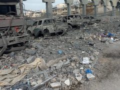 آثار الدمار الذي خلفه عدوان الاحتلال علي شارع البساتين ومنطقة البرهان في حي الزيتون بغزة.