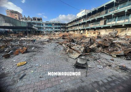 مدرسة خليفة بن زايد التي دمرها و حرقها الإحتلال الإسرائيلي شمال قطاع غزة